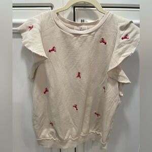 Anthropologie lobster print ruffle sleeve sweatshirt
